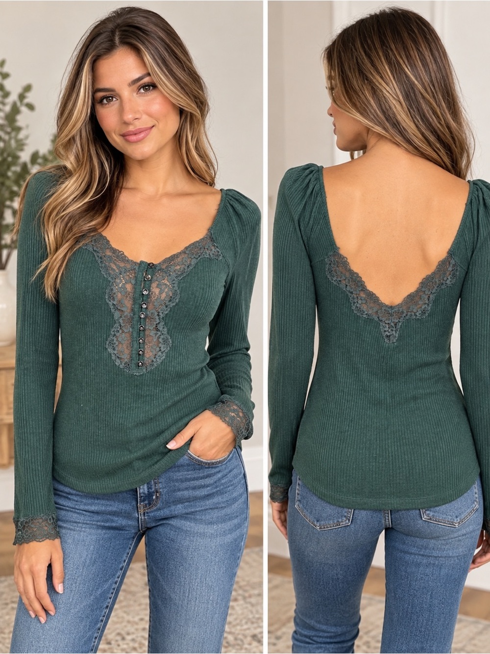 Free People To the West Tee Neck
Lace Trim Top Shirt Size Large